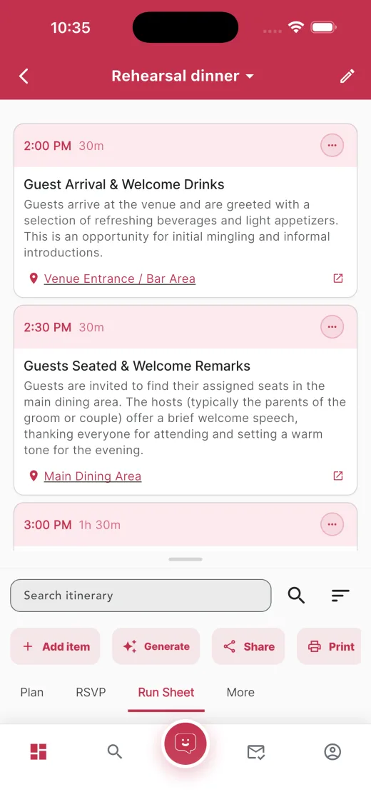 LOMAevents run sheet screenshot